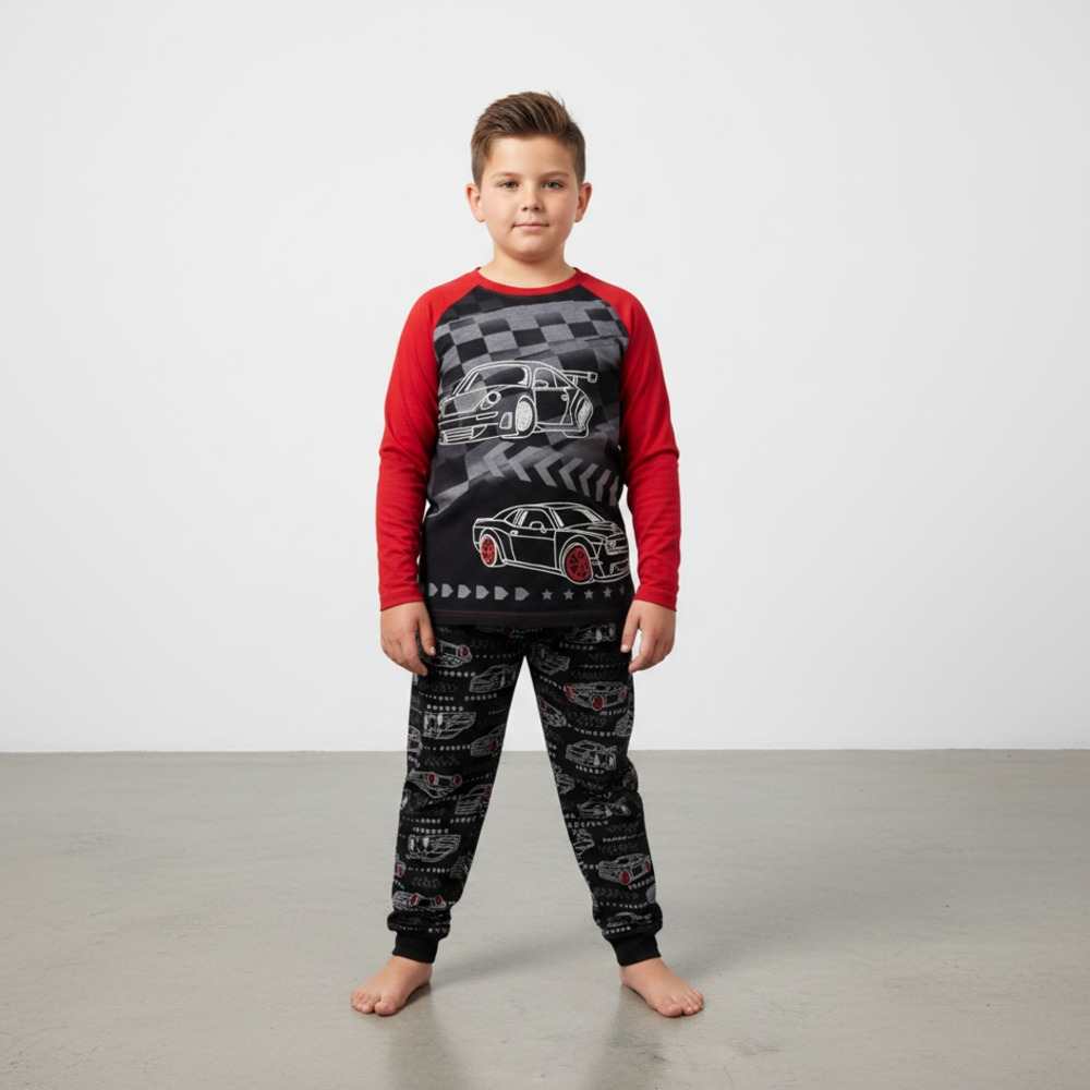 Hot Wheels Kids Cars Pyjamas Red And Black Long Pyjamas